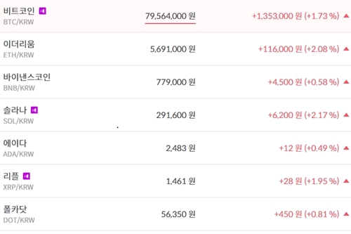 비트코인 7950만 원대로 올라, 가상화폐 시세와 테마기업 주가 '강세'