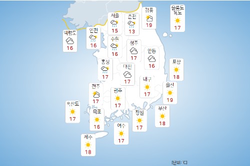 목요일 18일 전국 대체로 흐리고 곳곳에 비, 수능한파 없어