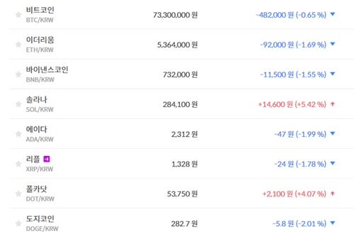 비트코인 7330만 원대 지켜, 가상화폐 시세 상승과 하락 비슷