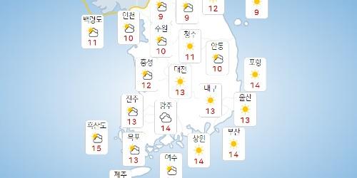 수요일 24일 전국 가끔 구름 많고 일부 비나 눈, 서울 낮기온 9도
