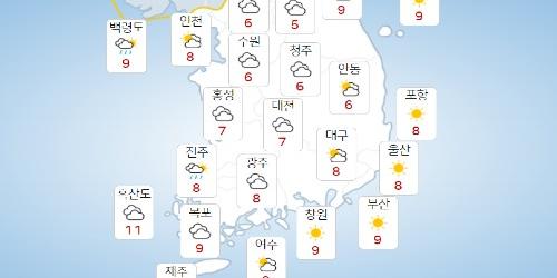 목요일 2일 바람 강해 체감은 더 추워, 중부와 남부 곳곳에 비 또는 눈
