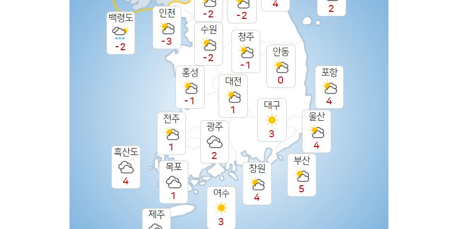 목요일 12일 오전 호남과 제주에 눈, 서울 낮 최고기온 영하 2도
