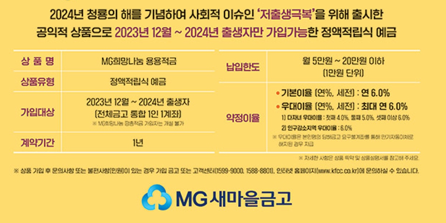 새마을금고 최대 연 12% '신생아적금' 출시, 김인 "저출생 극복은 시대 사명"