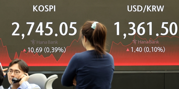 코스피 2거래일 연속 올라 2740선 회복, 코스닥 870선 강보합 마감