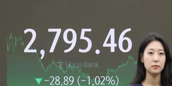 코스피 3일 연속 내려 2800선 아래로, LG엔솔 에코프로 2차전지주는 강세