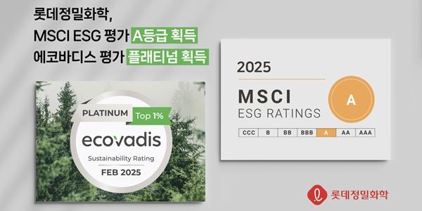 롯데정밀화학 국제적 ESG평가에서 A등급 획득, 4년 연속 상향