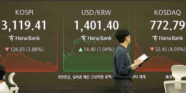 코스피 '세제개편안' 충격에 3110선 급락 마감, 원/달러 환율 1401원