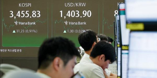 코스피 외국인·기관 매수세에 3450선 상승 마감, 원/달러 환율 1403.2원