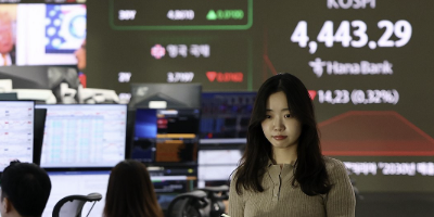 코스피 장중 차익실현 물량에 하락세 4420선, 원/달러 환율 1445원 출발