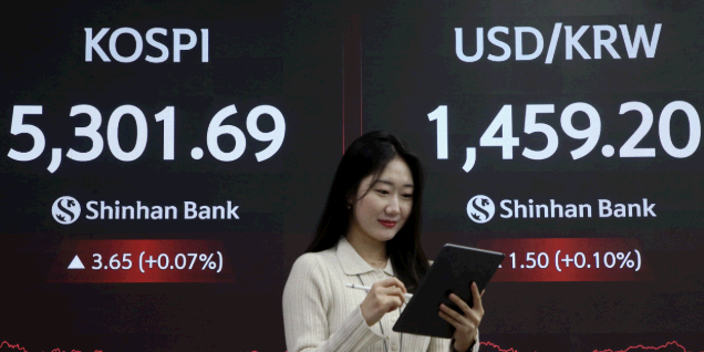 코스피 기관·외국인 순매수 5300선 강보합 마감, 원/달러 환율 1459.1원 마감