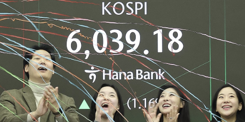 코스피 장중 또 다시 '사상 최고가' 6020선, 원/달러 환율 1441.6원 출발 