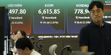 코스피 '저가 매수세 유입' 장중 2%대 상승 6950선, 원/달러 환율 1494원
