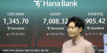 코스피 미국 기술주 강세에도 장중 7010선 강보합, 코스닥은 2%대 상승 